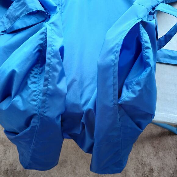 Lot One Cobalt Blue Vintage Nylon Raincoat Medium button up belt pockets - Picture 7 of 15